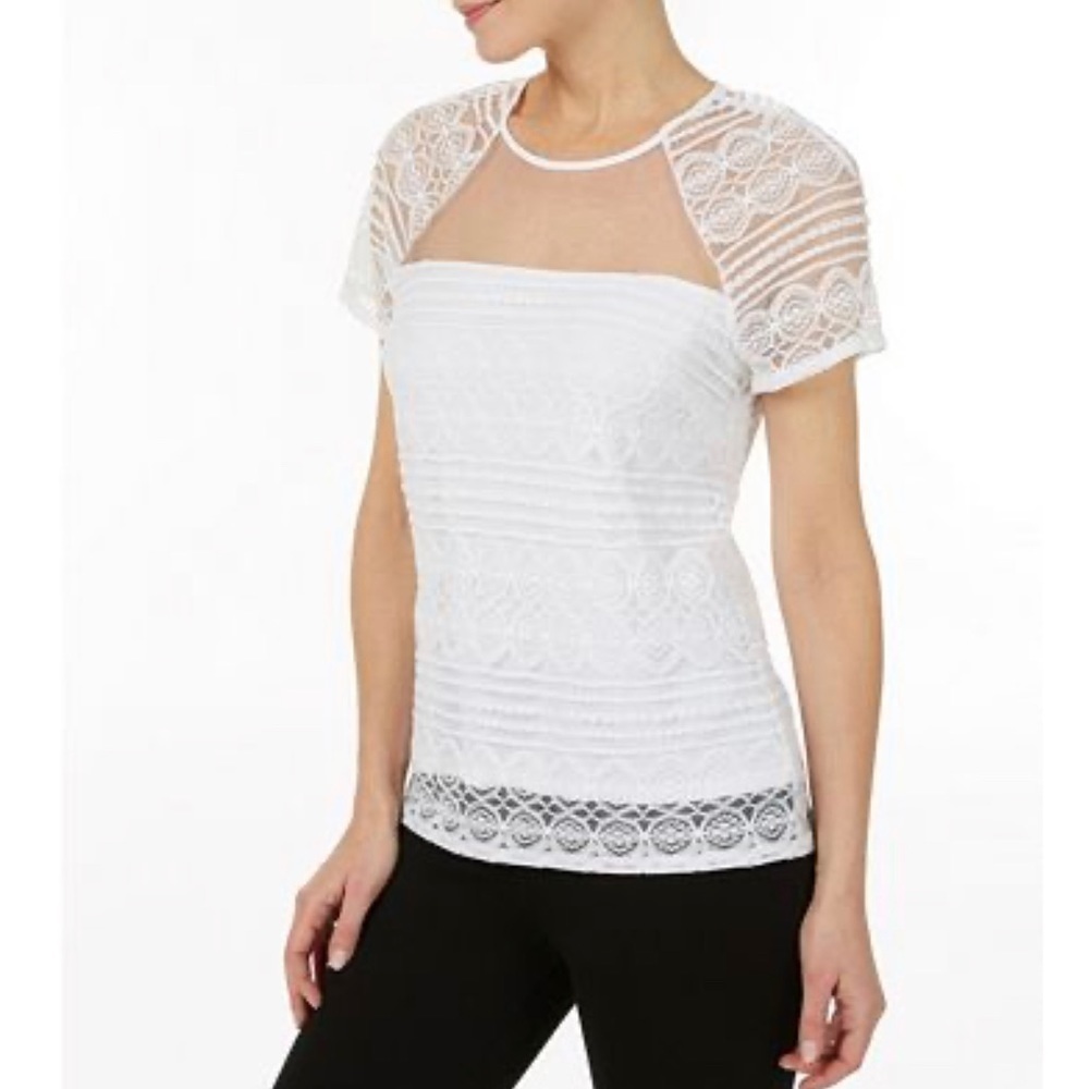 Laundry by Shelli Segal Illusion Lace Top Sz Med